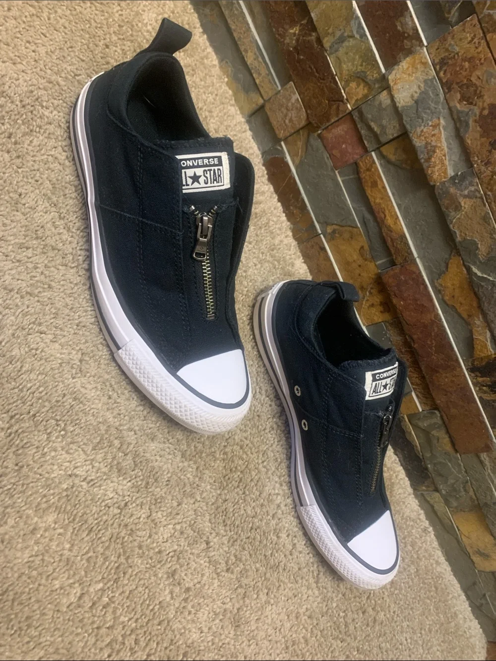 Converse Black Low-Top Zip Canvas Sneakers with White Toe Cap